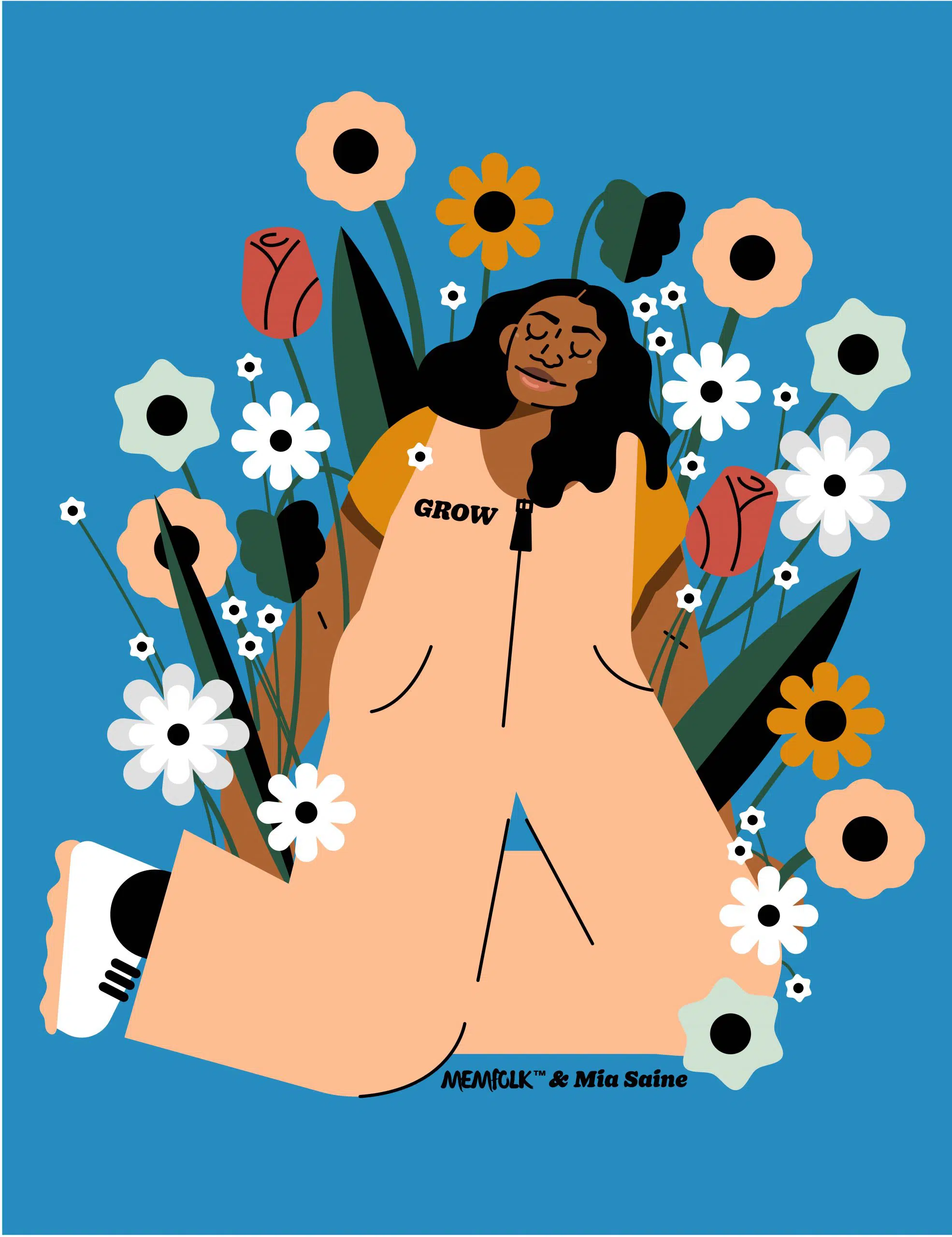 an illustration of a person surrounded by flowers