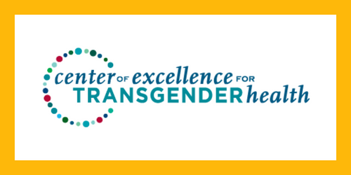 Center of Excellence for Transgender Health Logo written in blue with a beaded circle surrounding the first half of the text.
