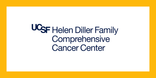 UCSF Helen Diller Family Comprehensive Cancer Center written with white background and yellow borders.