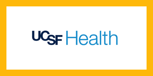 UCSF Health written with white background and yellow borders.